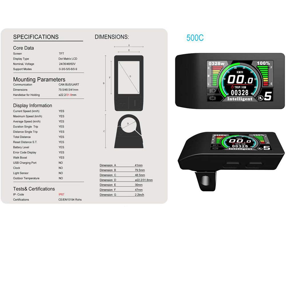 Forbestcy Ebike LCD Display Control Unit Replacement 500C P850C 860C 750C-ble DPC18 Backup 5 Pin Female Plug for Bafang BBS01 BBS02 BBSHD Motor Kit(Com.Protocol UART)