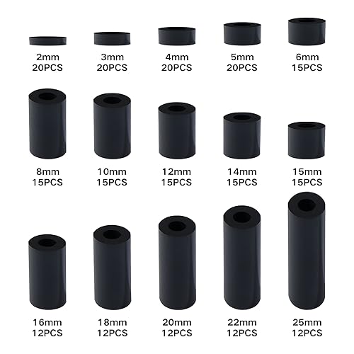 Miniatura 3 de 235 piezas de espaciador redondo negro OD 0.276 in ID 0.126 in para tornillos M3 15 tamaños ABS no roscado columna separador soporte espaciador