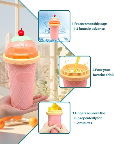 Miniatura 10 de Vaso para batido con tapas y pajitas, vaso para jugos, leche y helado, portátil congelado para niños, amigos y familiares (verde)