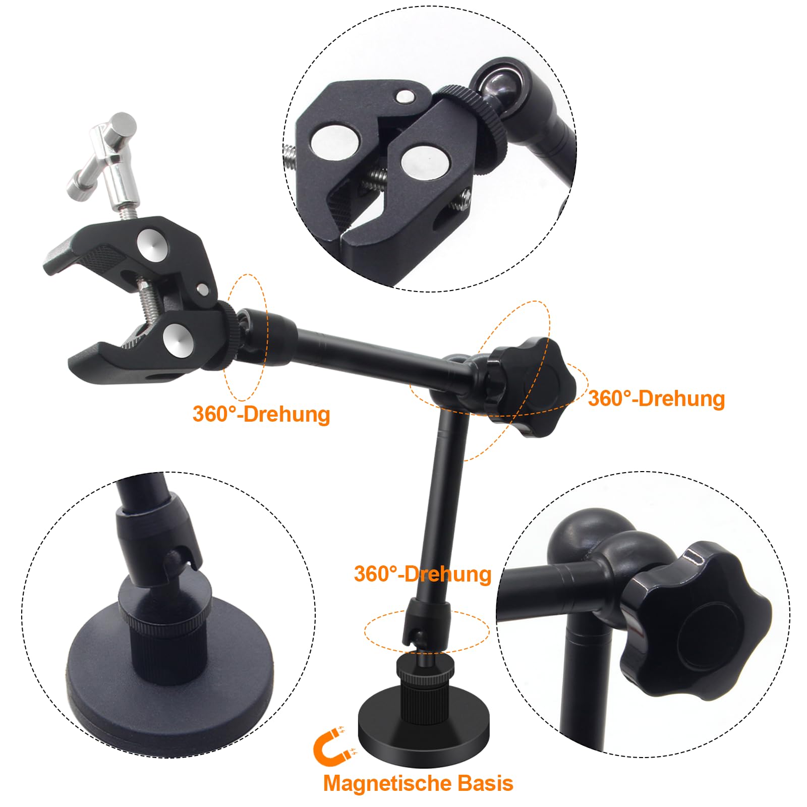 KIBBEH Soudure troisième main avec base magnétique, accessoires de modélisme, cadre de pistolet à air chaud rotatif à 360 degrés, pinces de support de caméra, support de pistolet à air chaud, outil