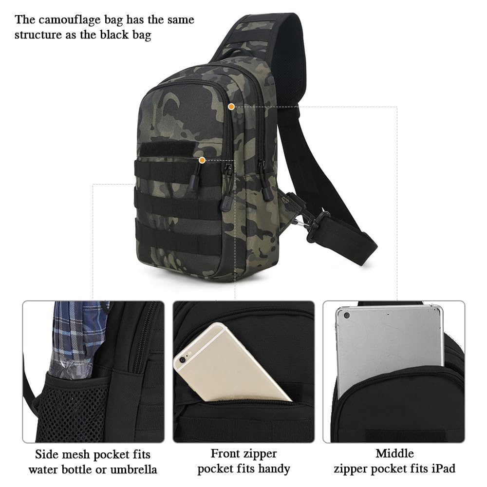 Sac Bandoulière Homme Tactique Sacoche Poitrine Militaire avec Poches Multiples Anti-Vol