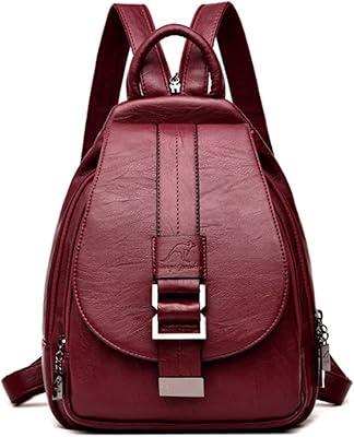 GJGJTER Women Backpack Purse PU Leather Fashion Daypack Multiple pockets Shoulder Bag Shoulder Strap with Zipper Closure-Wine