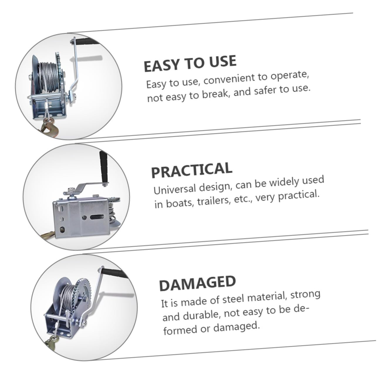 SOLUSTRE Sturdy Steel ATV Winch 3500lbs Towing Capacity Manual Trailer Winch with 10m Steel Rope