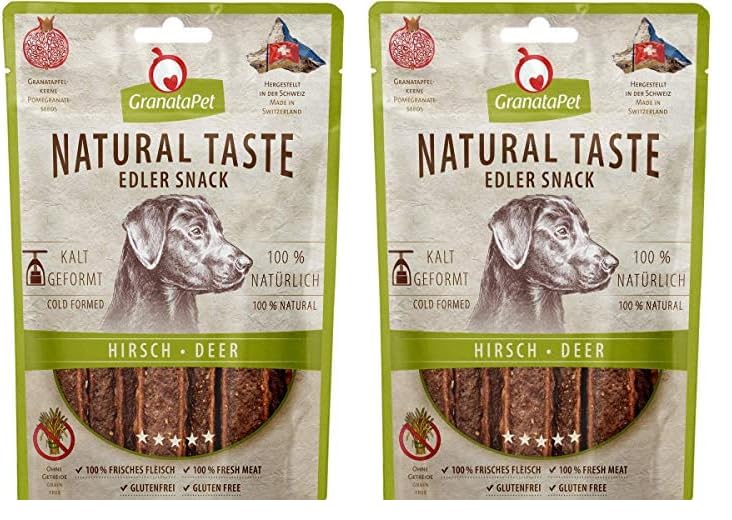GranataPet Natural Taste Edler Snack Hirsch, 90 g, Hundeleckerli ohne Getreide & ohne Zuckerzusätze, Belohnung für zwischendurch, schmackhafter Hundesnack (Packung mit 2)