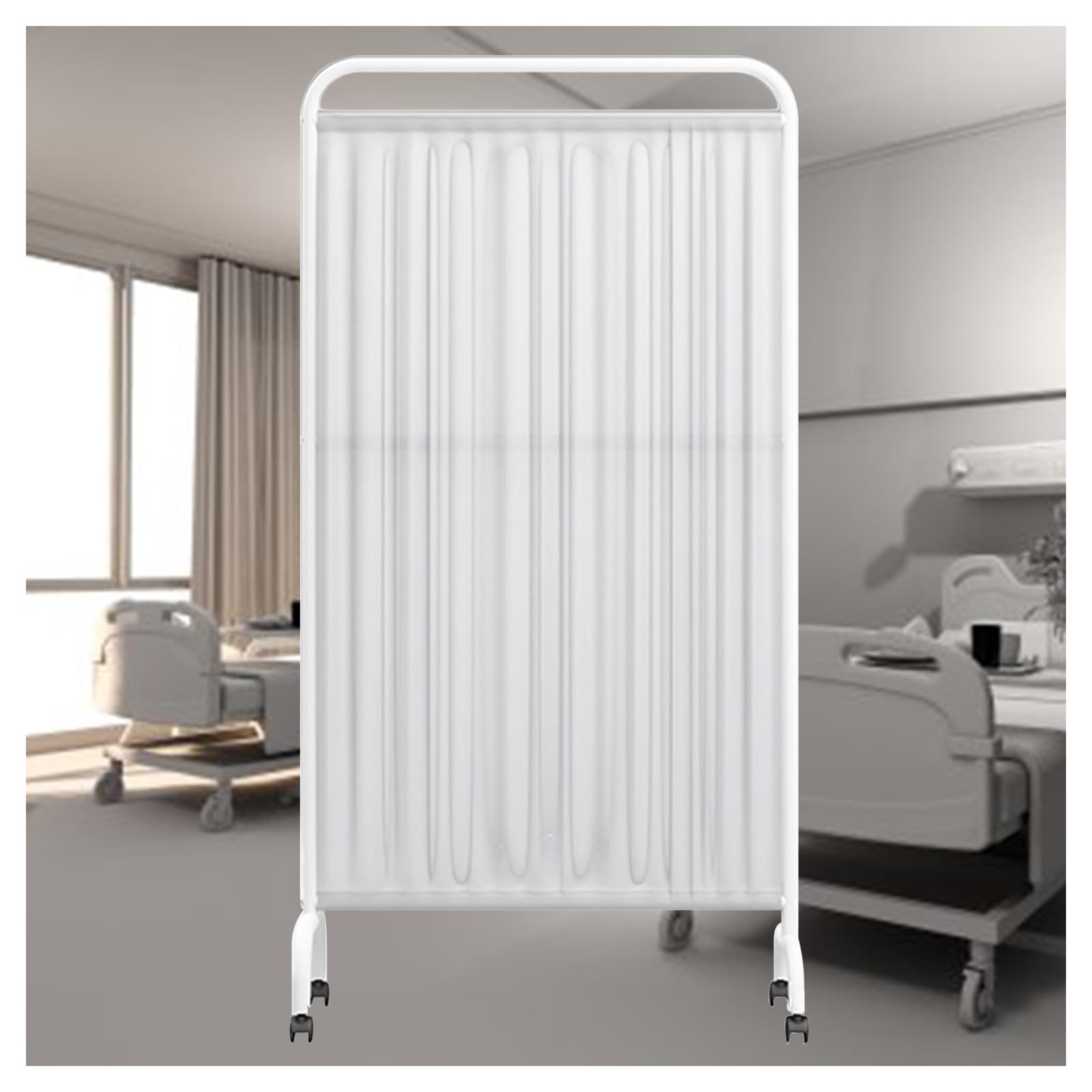 Séparateur de pièce portable avec roues blanc, écran médical pliable de 6 pieds