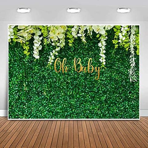 Sensfun Green Leaves Baby Shower Backdrop Boy Girl Oh Baby Green Grass Floral Wall Photography Background for Kids Newborn Spring Safari Birthday Party Banner Decoration Photo Booth Studio Props 7x5ft Cover