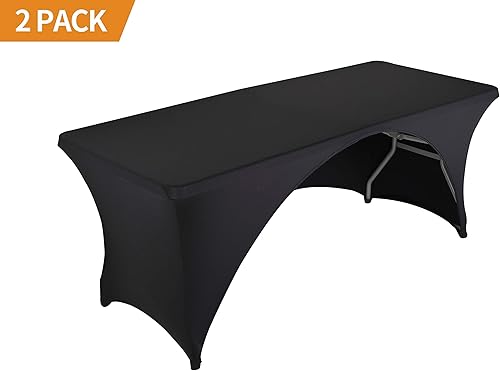Vista 24 de LZY Paquete de 4 manteles ajustables para mesas plegables de 6 pies, espalda abierta, manteles rectangulares de elastano/elástico/elásticos