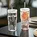 Pohoudy Glass Cups with Lids and Straws, 22oz Glass Coffee Tumbler, Clear High Borosilicate Glasses Drinking Cups Set for Iced Coffee Water Smoothie(2 Pack)