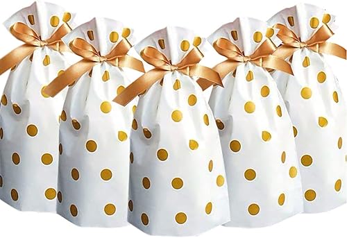 Elwish 24 bolsas de golosinas para fiestas, bolsas de plástico dorado con cordón para dulces, bolsas de almacenamiento de alimentos, paquete de