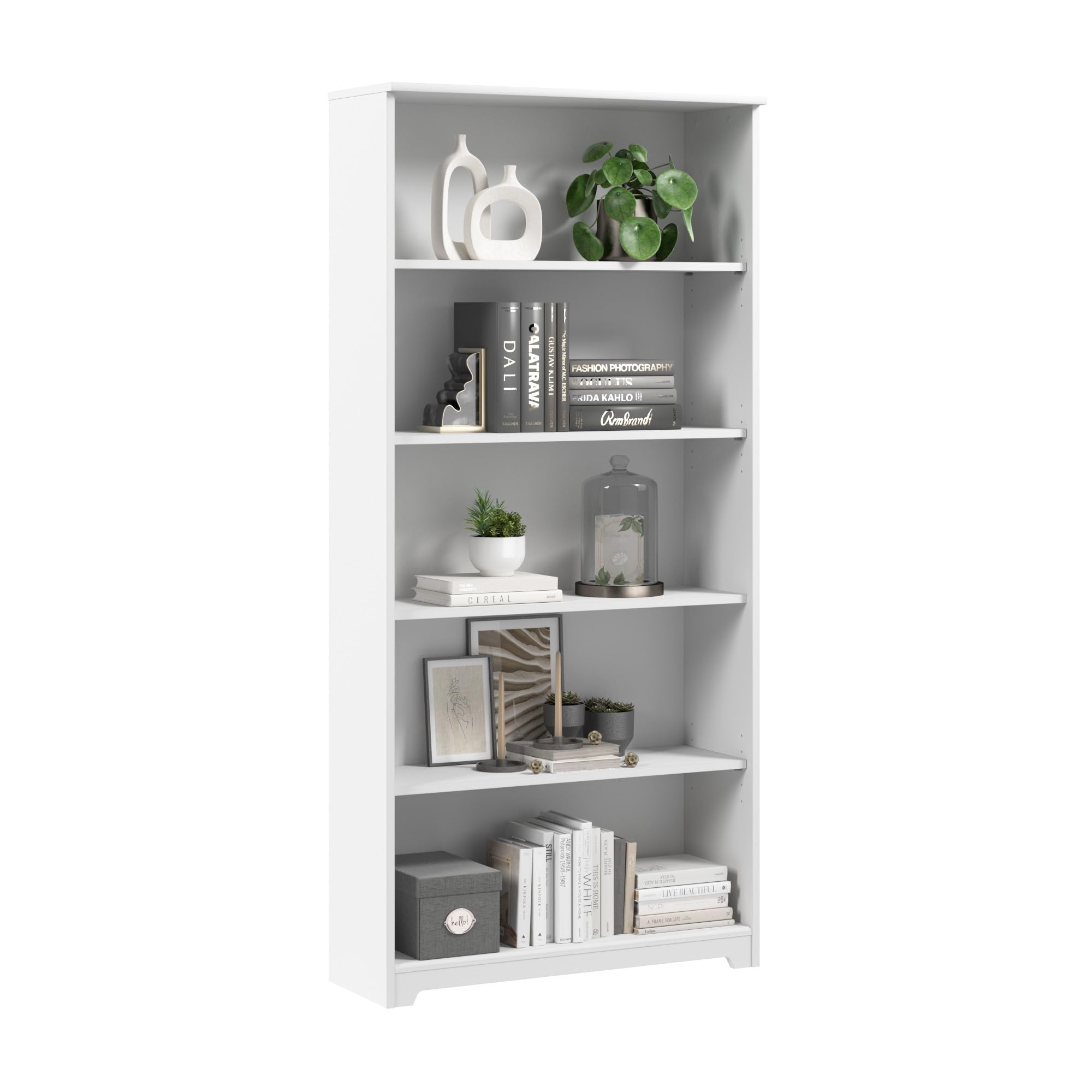 Bush Home Tall 5 Shelf Bookcase, Large Open Bookshelf, Sturdy Display Cabinet for Living Room or Home Office, Cabot Collection, White