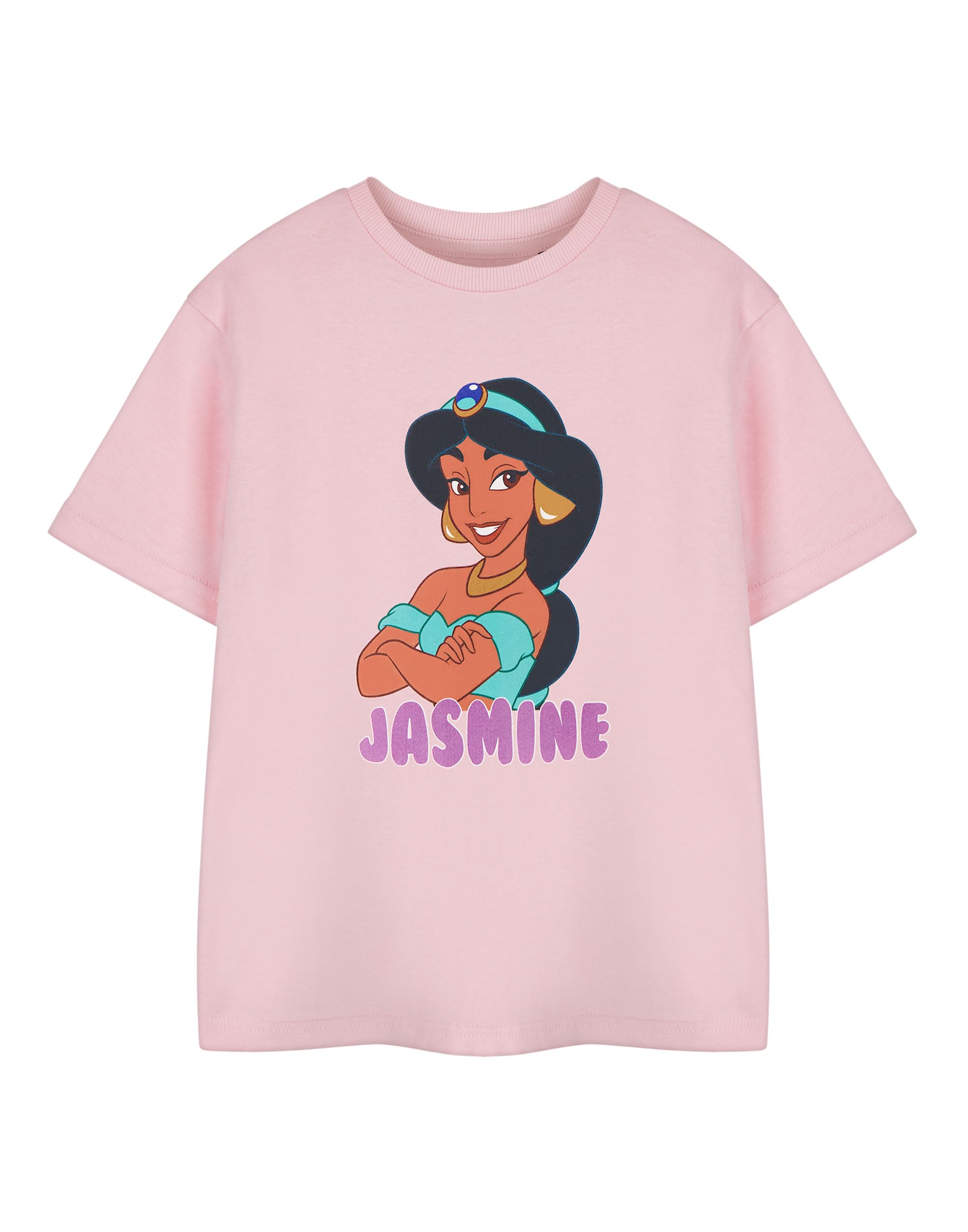 Disney Princess Jasmine Girls Pink Short Sleeved T-Shirt | Jasmine Aladdin Graphic Tee for Kids | Movie Character Apparel Princess Merchandise Gift for Girls & Fans