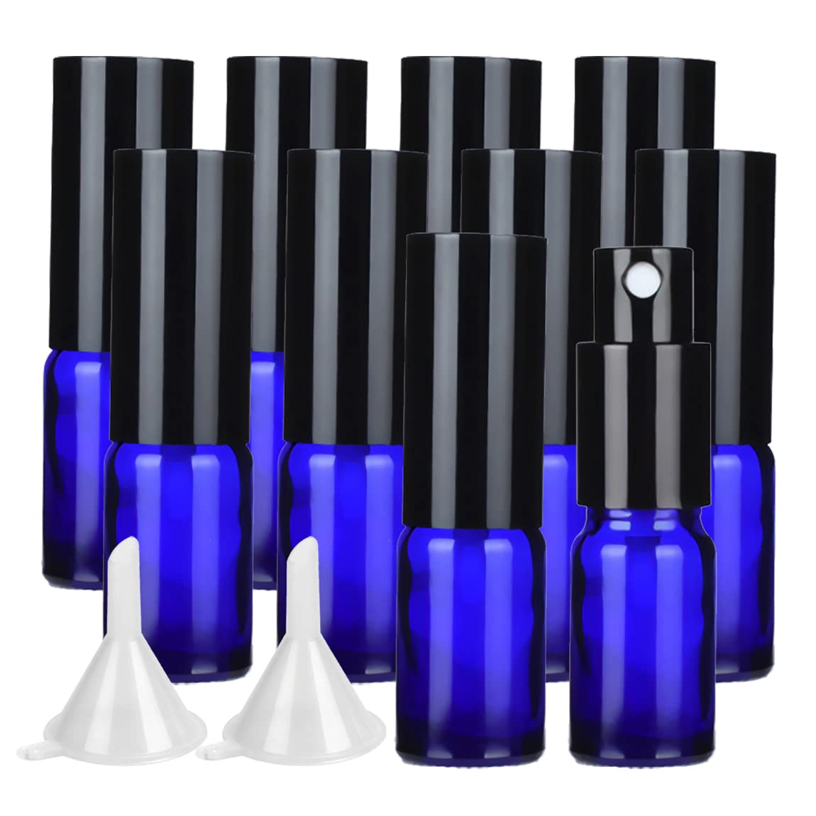24 pièces 10ml Bleu flacons vaporisateurs vides en Verre de Avec Sprayer Noir, pour Parfum Cosmétique Pulvérisateur Bouteille Voyage Rechargeable