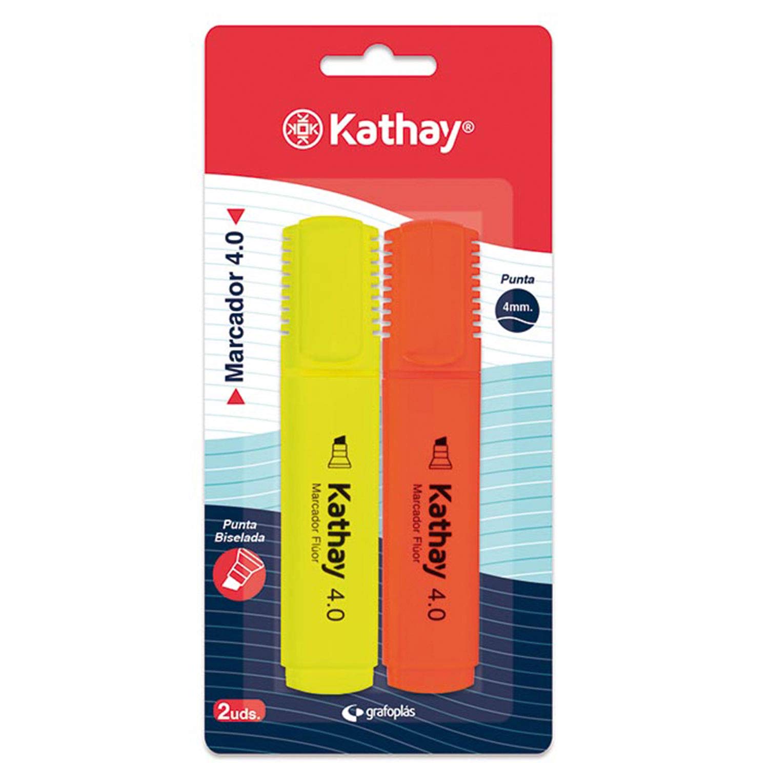 Lot De 2 Surligneurs Kathay - Couleurs Jaune Et Orange, Pointe Biseautée 4 Mm, Pour étudiants Et Bureau