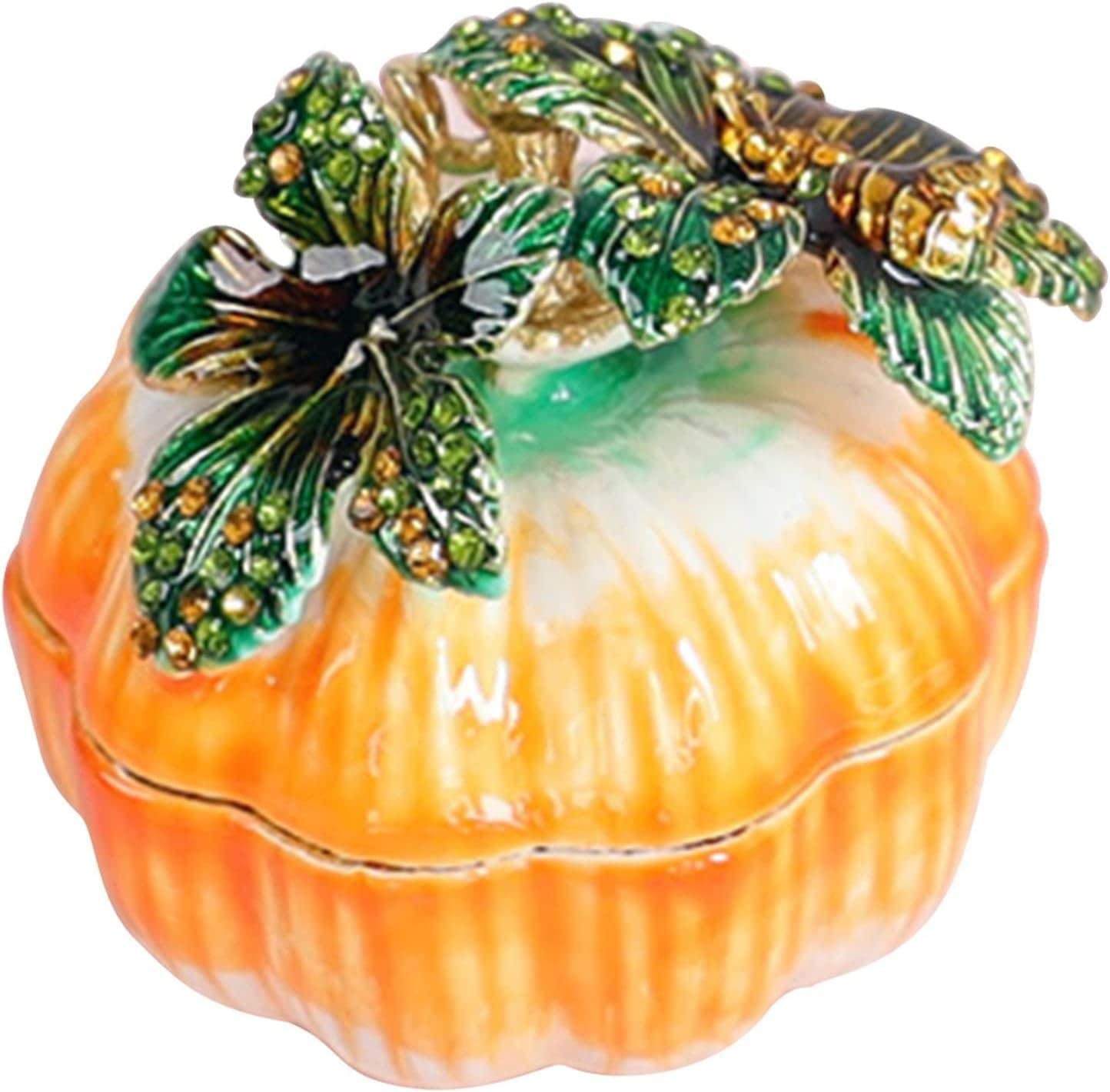 Caja de joyería pequeña, caja de almacenamiento de cerámica con forma de calabaza, contenedor, organizador de anillos, soporte for joyas, bandeja for platos, carro de regalo con diamantes de imitación