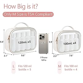 PACKISM TSA Approved Toiletry Bag 1 Large 1 Medium - Glitter Textured Clear Toiletry Bag, Personalized and Fashion, with 180 Large Opening and Supporting Frame, Perfect for Travel Essentials, White