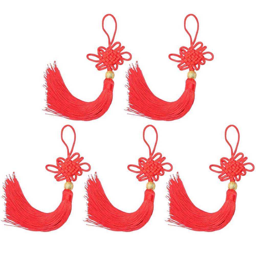 Red Chinese Knot Jade Tassel Hanging Ornaments,Handwoven Chinese Knot, Lucky Knots to Attract Wealth Good Fortune and Health, for Door and Car Handing Decoration,ChineseNew Year