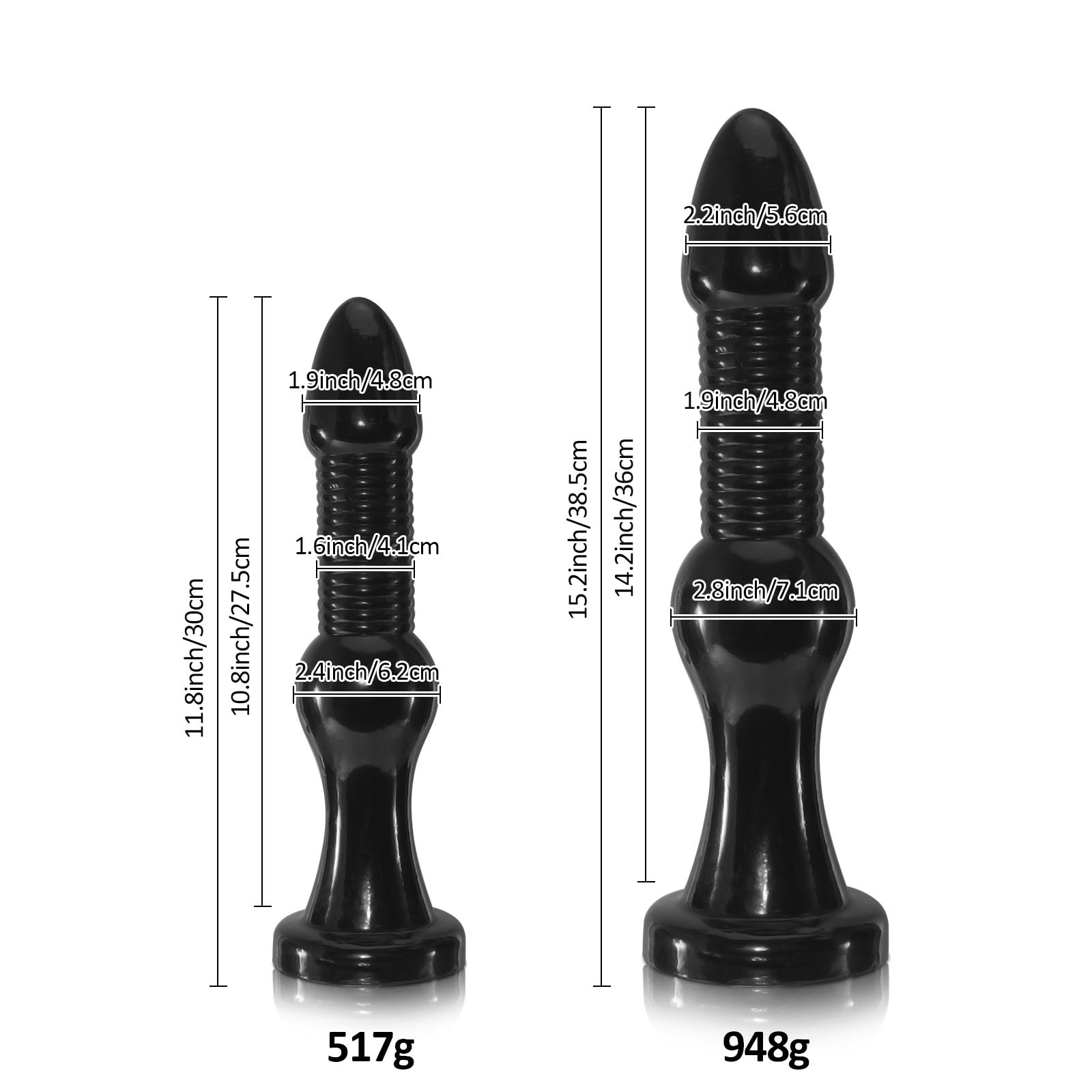 Plug Anale Lungo Gigante 38,5 cm, Dildo Nero Spesso con Ventosa, Dilatatore Anale Massiccio con Grande Nodo, Masturbazione Punto G e del Punto P Giocattoli Sessuali Grandi per Uomo Donna (L)