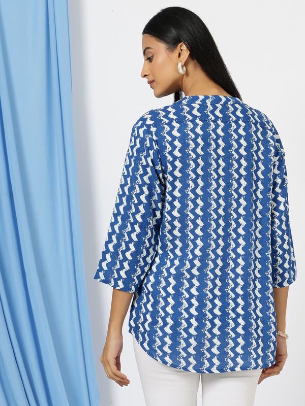 Image of Women's Cotton Printed Kurta Top | 3 /4 Sleeve Straight Kurti Casual Outings