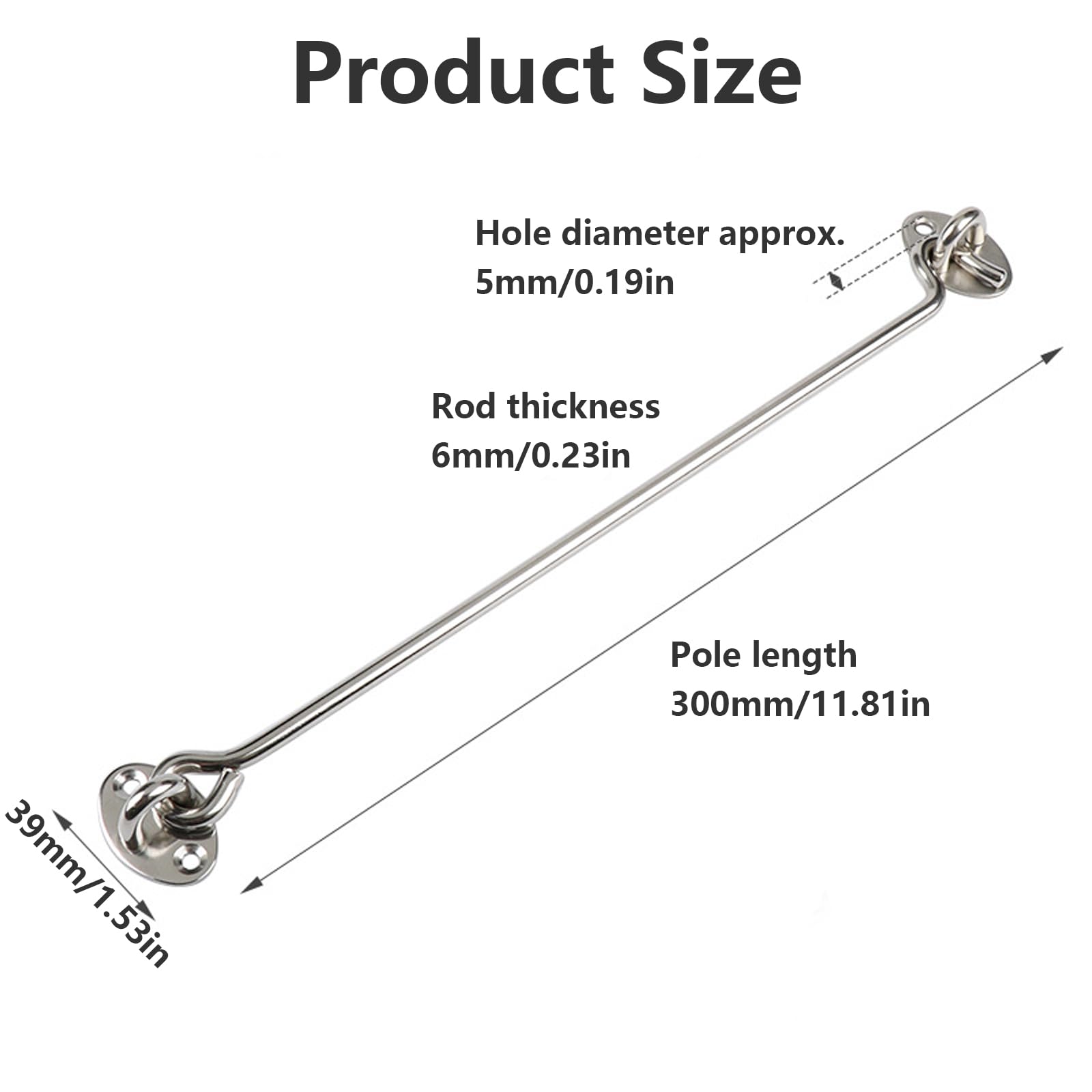 12 Inch (300mm) Stainless Steel 304 Cabin Hook and Eye Lock for Shed Gate Garage Door Silent Catch Latch Lock Operation Durable Holder - Image 2