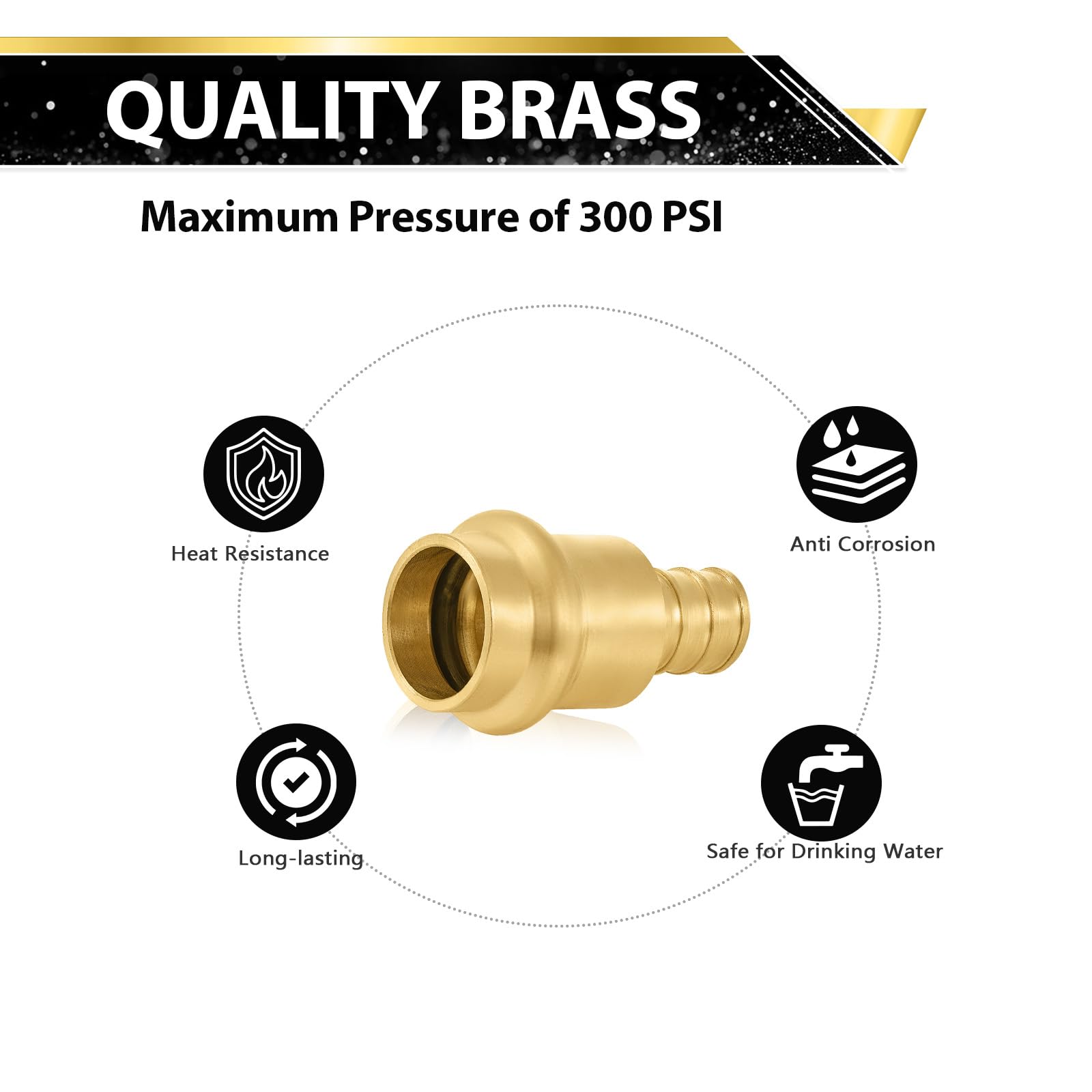 Adaptador de acoplamiento de latón de crimpado PEX de 1,27 cm x 1,27 cm, accesorios de presión que se conectan de cobre a tubo PEX (20 unidades)
