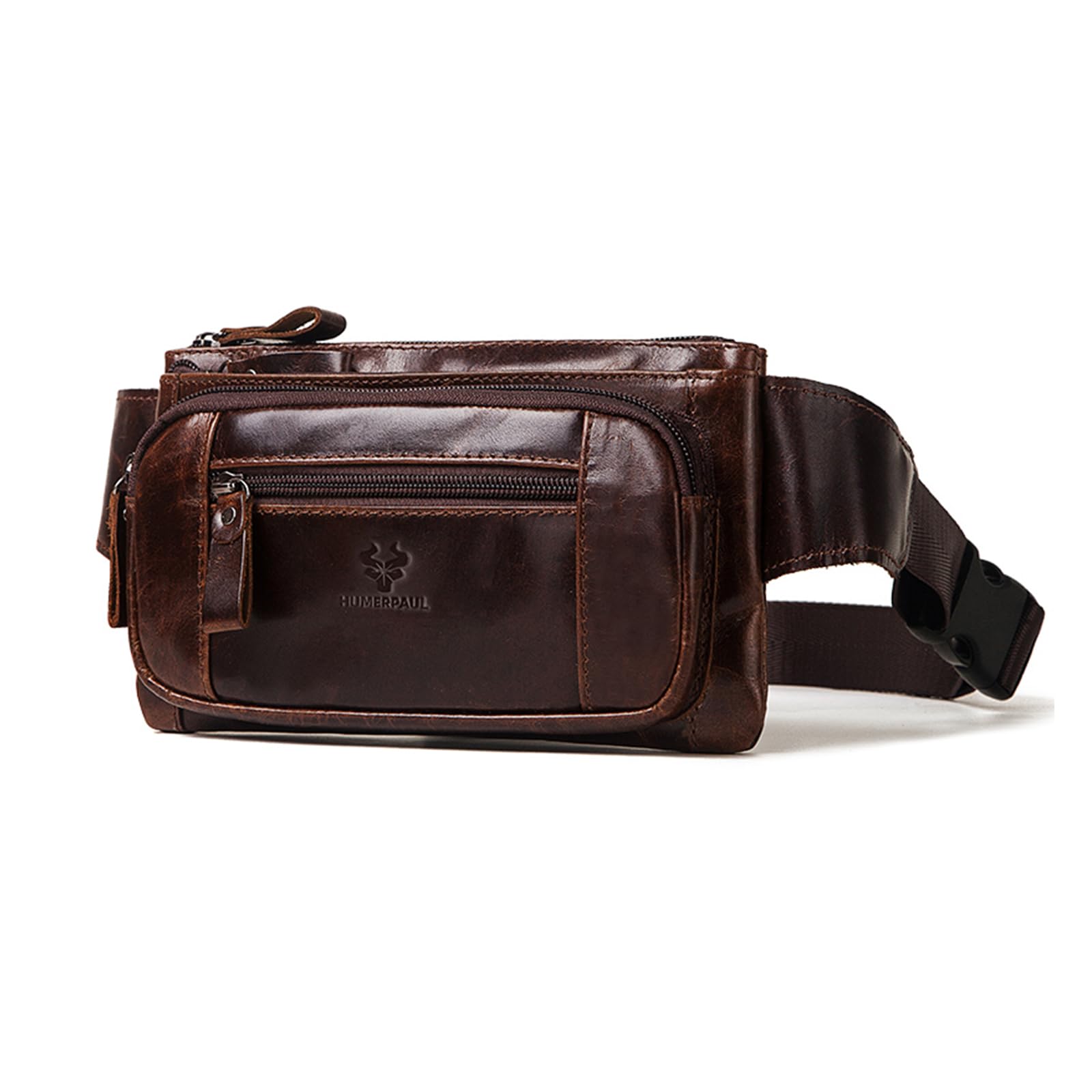 FANDARE Torba nerka z prawdziwej skóry dla mężczyzn i kobiet, unisex torba na talię z wieloma kieszeniami na zamek błyskawiczny, torba na biodra w stylu retro, na podróż, wędrówki, do codziennego