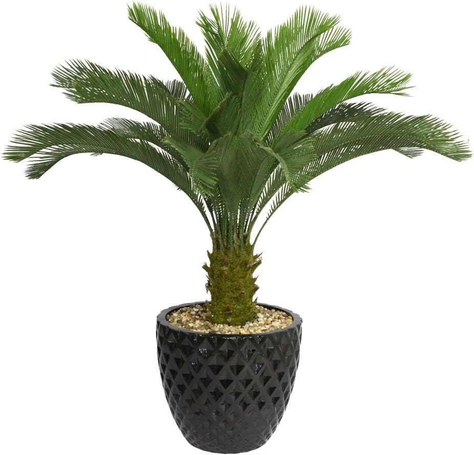Vintage Home Green Emerald Artificial Faux Palm Tree with Fiberstone Planter for Home Decor, 54", Black Honeycomb