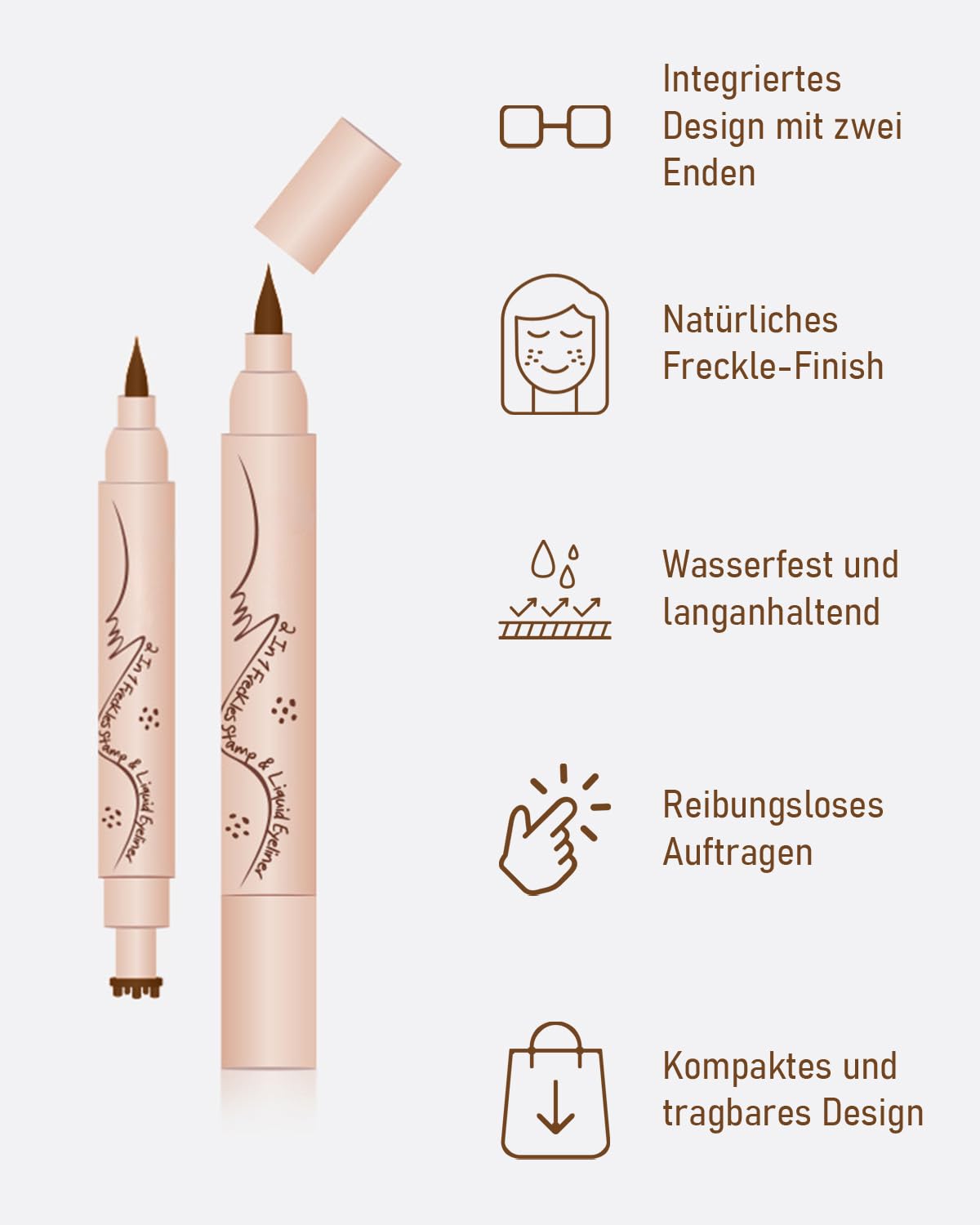 Freckles Pen i eyeliner 2 w 1, naturalnie wyglądający pisak z gąbką, wodoodporny i trwały, do makijażu twarzy i oczu (#02 średni)