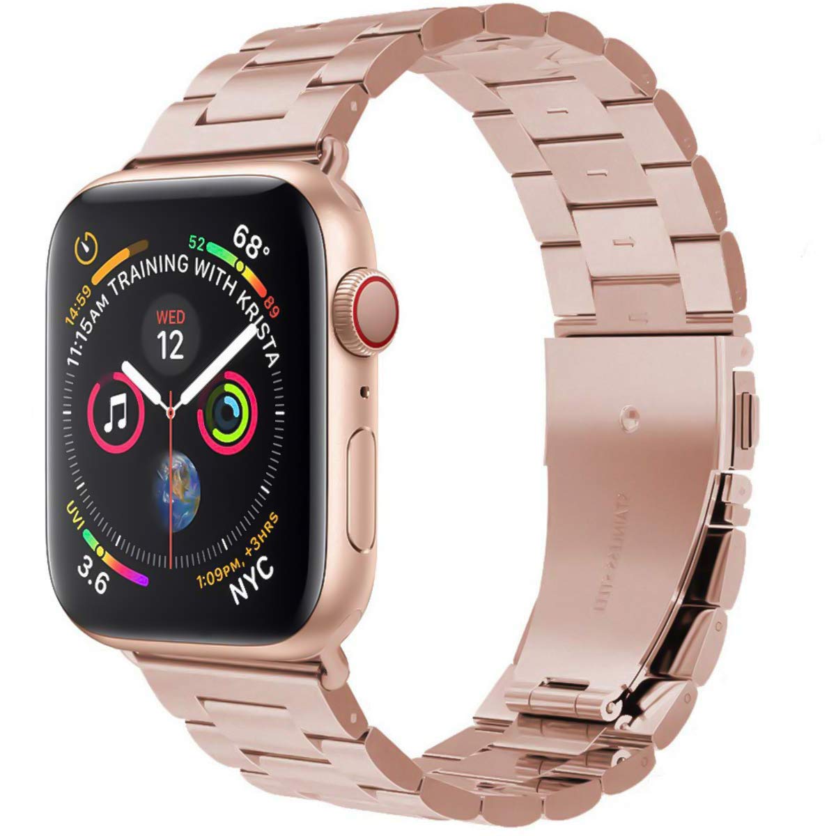 Bands Compatible for apple watch 42mm 44mm Series 5 4 Stainless Steel Metal Iwatch Iphone Watch Link Bracelet Bands. (42mm/44mm, Rose Gold)