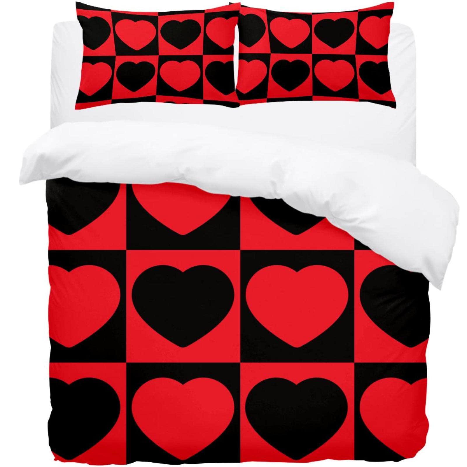 Parure de lit 3 pièces rouge et noir avec sa housse de couette bicolore