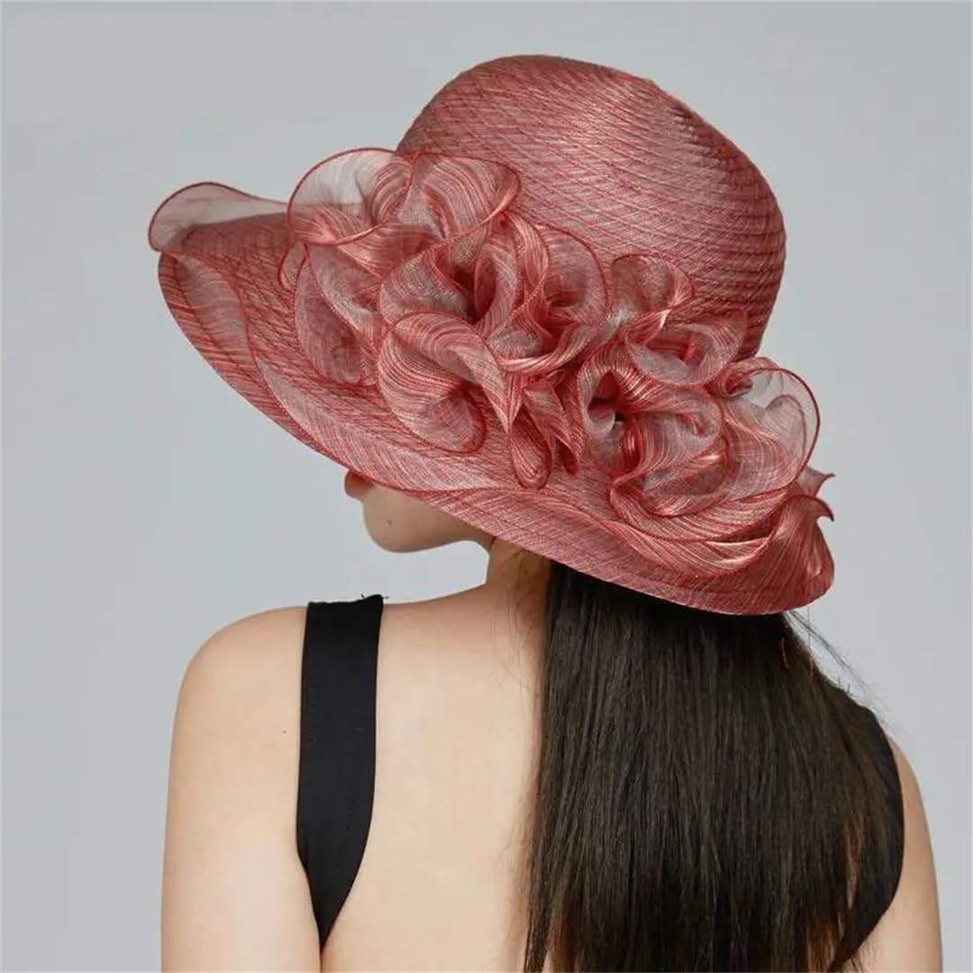 Yeuyyben Cappello da donna estivo a tesa larga per donne elegante fiore organza cappelli da sole cappelli da festa di nozze cappelli