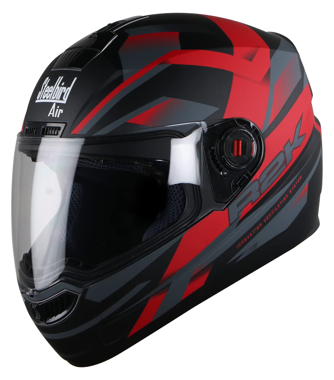 Steelbird SBA-1 R2K Full Face Graphics Helmet in Matt Finish with Clear Visor (Medium 580 MM, Matt Black Red)-image-17