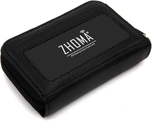 Miniatura 6 de Zhoma Tarjetero RFID de bolsillo con ventana para ID piel genuina S Negro