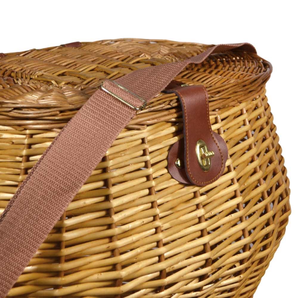 Cesto Vimini Grande con Tracolla e Coperchio 45x37 h35 cm MAX — Raccolta Funghi, Castagne e Frutti di Bosco — Cesto Zaino da Spalla