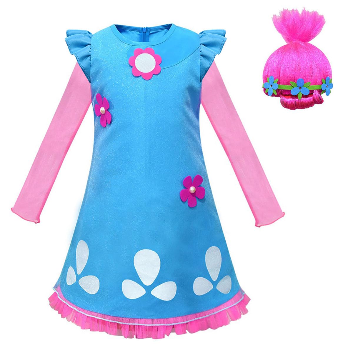 laughZuaia Kids Little Girl Poppy Princess Fancy Dress Up Outfit Halloween Cosplay Costumes