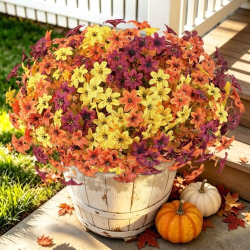 12 Bundles Artificial Mums Flowers for Outdoors, 252 Heads UV Res...