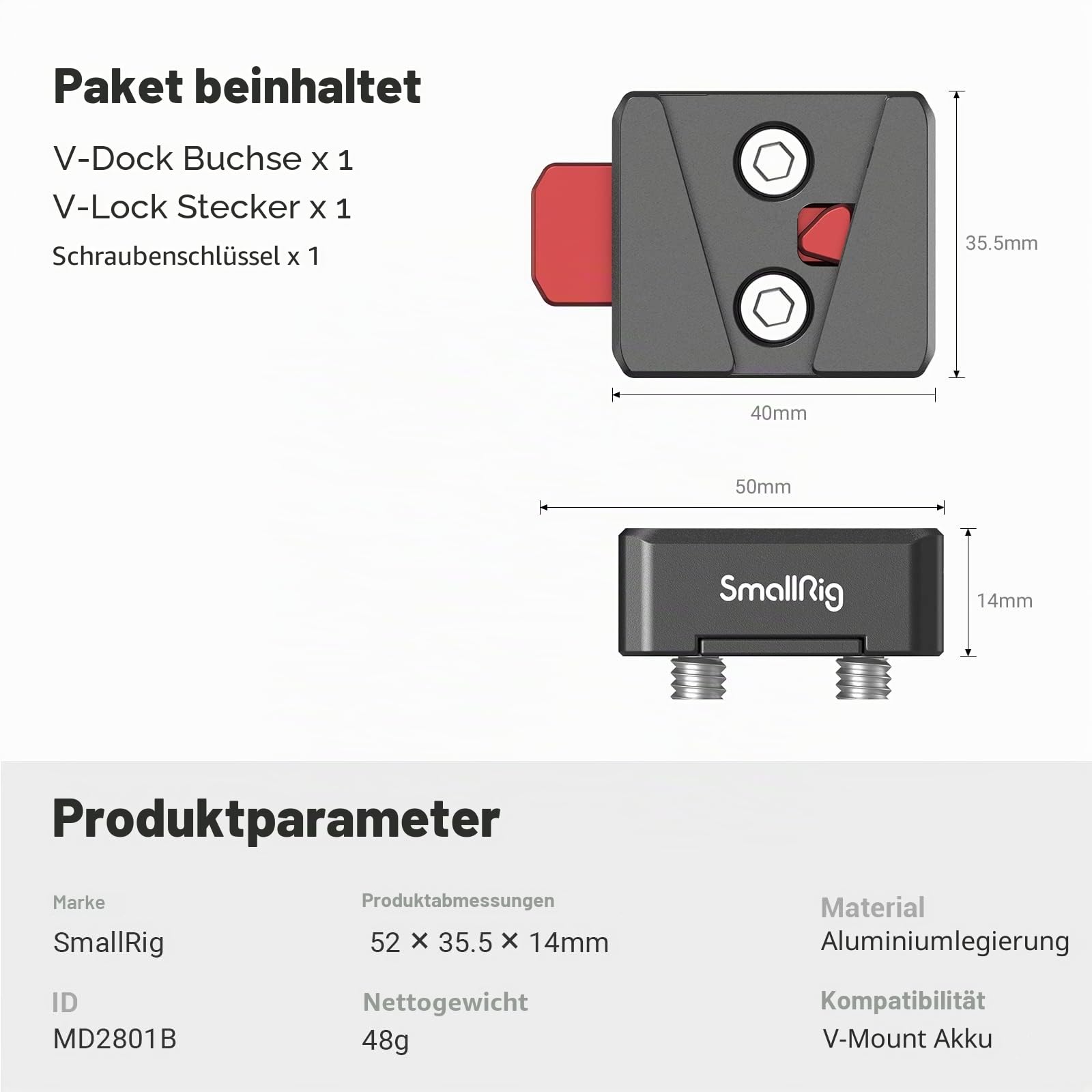 SMALLRIG Mini V-Lock Montagesatz Assembly Kit V Mount Plate für V-Mount Akku - MD2801B