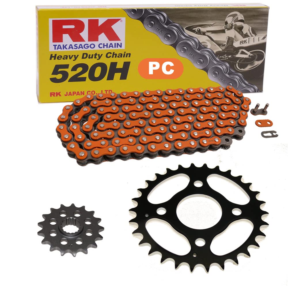 Kettensatz geeignet für Kymco MXER 150 02-13 Kette RK PC 520 H 78 offen ORANGE 14/30