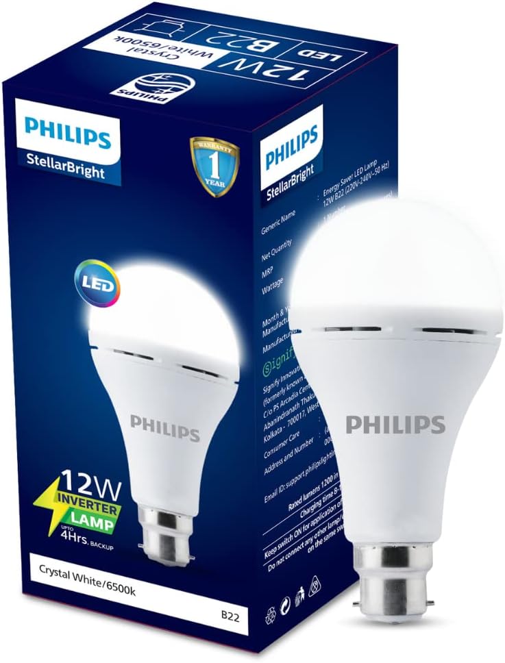 PHILIPS 12W Emergency Bulb | Rechargeable Emergency Bulb for Power Cuts | Backup : 4hrs, Cool Day Light,Pack of 1, b22d, LED