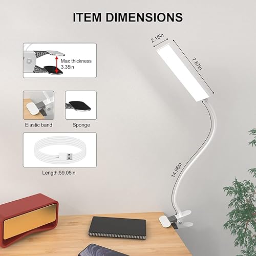 Miniatura 5 de RAOYI Lámpara de escritorio LED, clip USB de 5 W, lámpara de mesa con abrazadera de lectura para cuidado de los ojos con 48 LED cuello de cisne