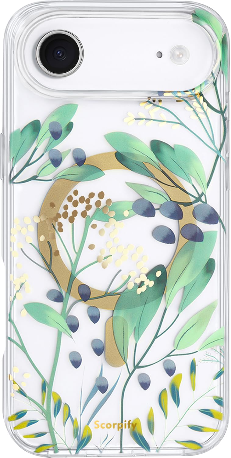 SCORPIFY for iPhone 17 Air Case [Compatible with MagSafe] with Summer Meadow Floral Design, Cute Clear Flower Magnetic Phone Cover for Women Girls, [Non Yellowing] Slim Bumper with Gold Accents