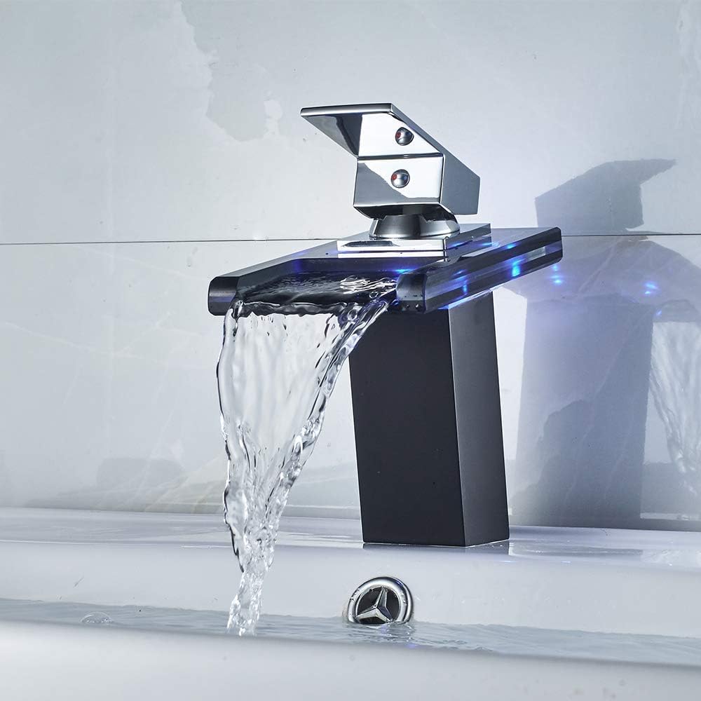 Buy Rovogo Bathroom Sink Faucet With 3 Color Changing Led Light Waterfall Spout