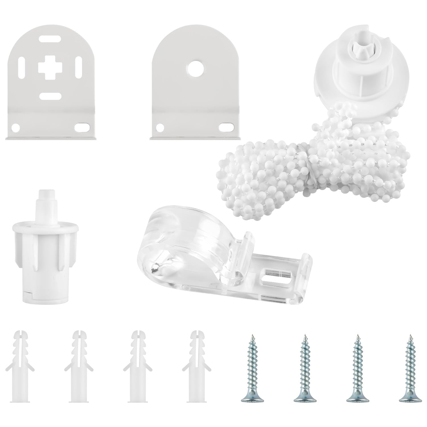 Tabanzhe 32mm Roller Blind Fittings, White Roller Blind Repair Kit with Bead Chain & Metal Brackets for Window Shades
