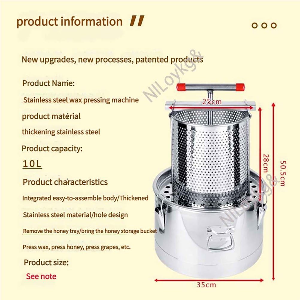Pressa Per Api Con Secchio in Acciaio Inox, Estrattore Di Miele Automatico,Estrattore Di Cera D'api,Macchina Per Apicoltura,Pressa Per Miele Manuale Per Uso Domestico,Machine