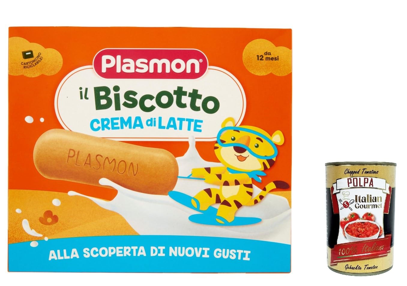 3x Plasmon Biscotto con crema al latte 12m+ 320 g + Italian Gourmet polpa 400g