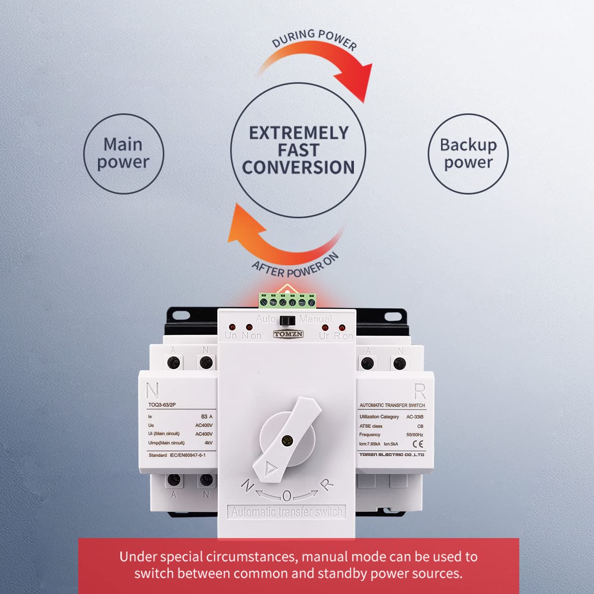BLacOh Magnetotermico 16a 2 entradas 1 Salida 2P 63A 230V 50/60Hz MCB Tipo Interruptor de Transferencia automática de Doble Potencia ATS Magnetotermico