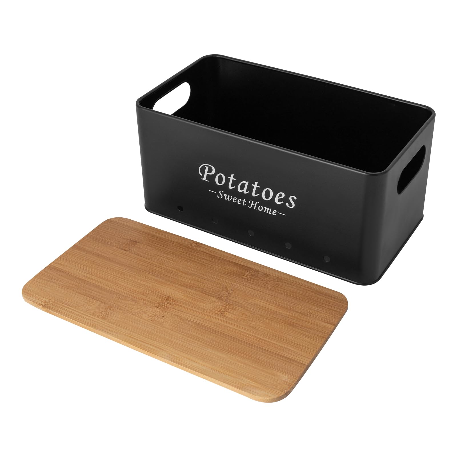 Kartoffel Aufbewahrungsbox 3er Set, Aufbewahrungsbox Küche für Zwiebeln/Kartoffeln/Knoblauch, Aufbewahrung Küche mit Belüftungslöchern, 3 Größen, Schwarz