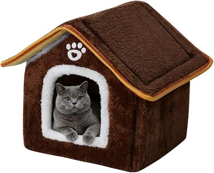 Cat Beds for Indoor Cats,Dog House Indoor Soft,BrownS10.211.812.6in