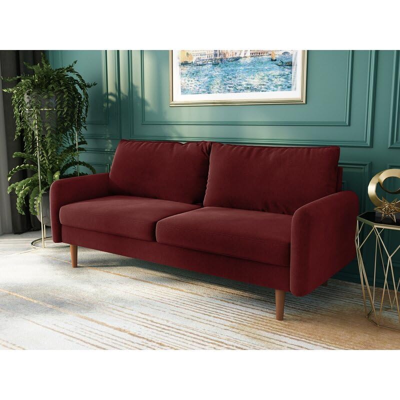 Image of Morrone Velvet Loveseat 3-Seater Sofa, Modern Upholstered Couch for Living Room, Bedroom and Office, Plush Cushion Accent Seating Furniture (Wine Red, 3 Seater)