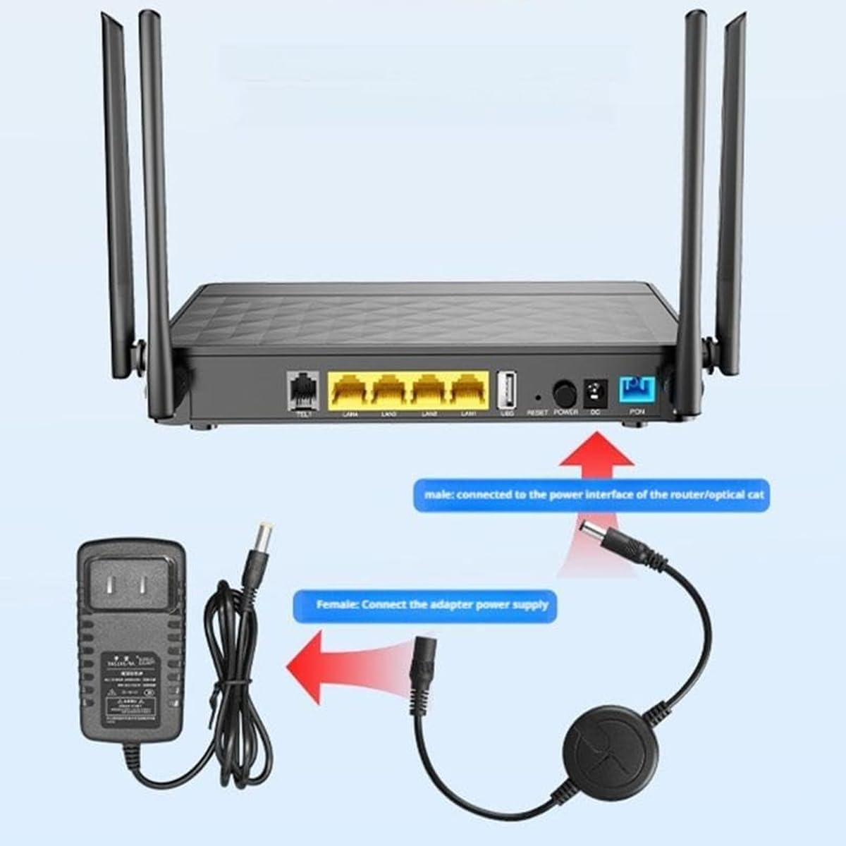 Cavo di riavvio automatico universale per router DC5V-15V da 2 pezzi, 72 ore di riavvio automatico per modem ottico/bridge WiFi/router/ripetitore, linea di riavvio automatico (nero)