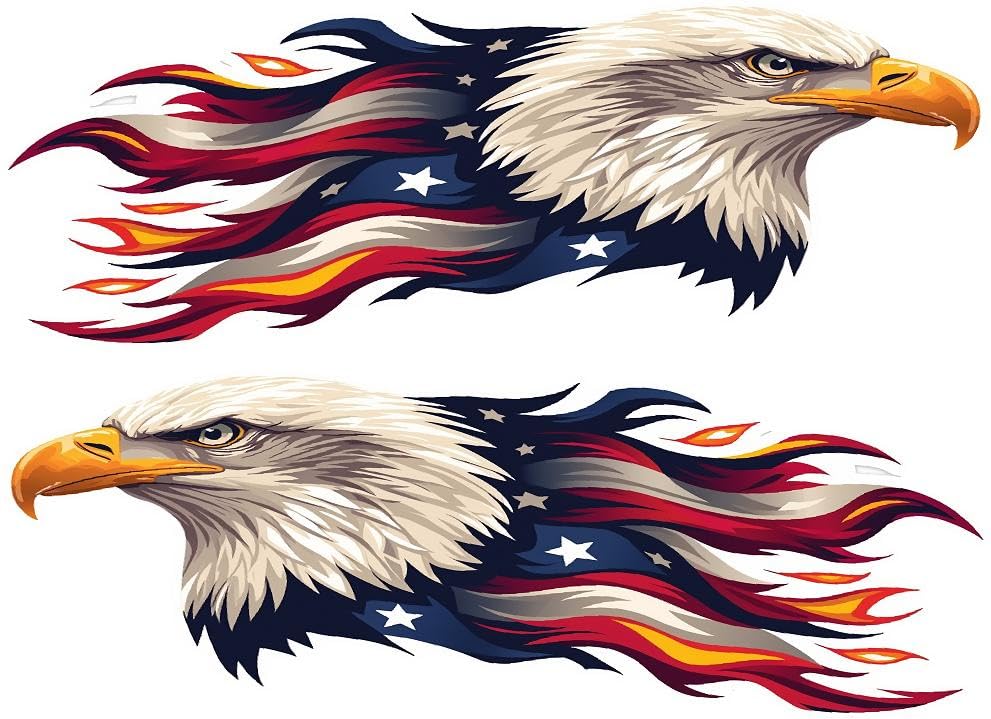 Eagle American Flag Decals For Golf Cart, Weather Resistant Vinyl Graphics, 14X5 Inch, 2 Pack With Squeegee